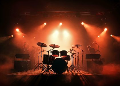 live-drum-on-stage-with-spotlights-illuminating-smoke-music-and-concert-background-silhouette-concept-free-photo